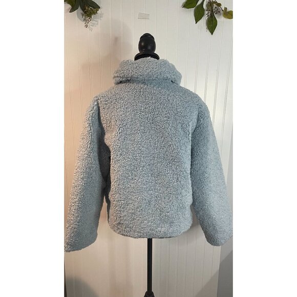 Levis Light Blue Faux Fur Sherpa Jacket Womens S Polyester Quilted Lining Warm - Picture 6 of 16